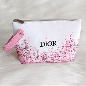 New Dior Logo Cosmetic Bag Wallet Zip Pouch Flower